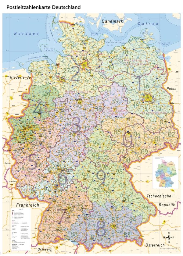 Laminated wall map (in German) - Germany, with postal codes (100 x 140 cm) + metal strips | GeoMetro For Discount - Image 2