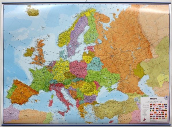 Laminated wall map (in English) - Political Europe, with metal support slats - 135 x 98 cm | Maps International For Cheap