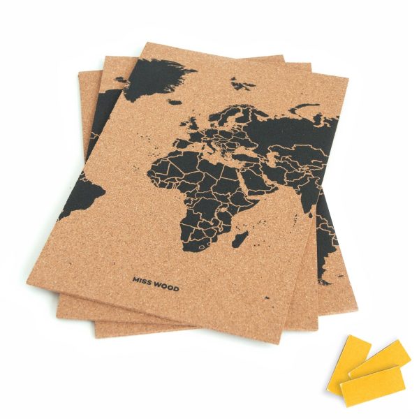 World map   cork puzzle - natural color, black printing | Miss Wood Sale - Image 4